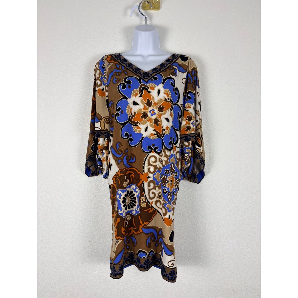 Hale Bob Vintage Patterned Dolman Batwing Dress XS  Boho